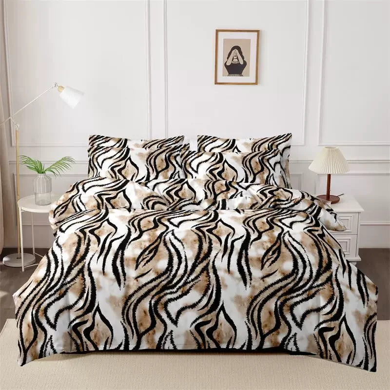 3pcs Printed Brushed Duvet Cover Pillowcase Three Piece Set High Quality Skin Friendly Fabric Bedding Cover (without Bed Sheet) Pi-Mart