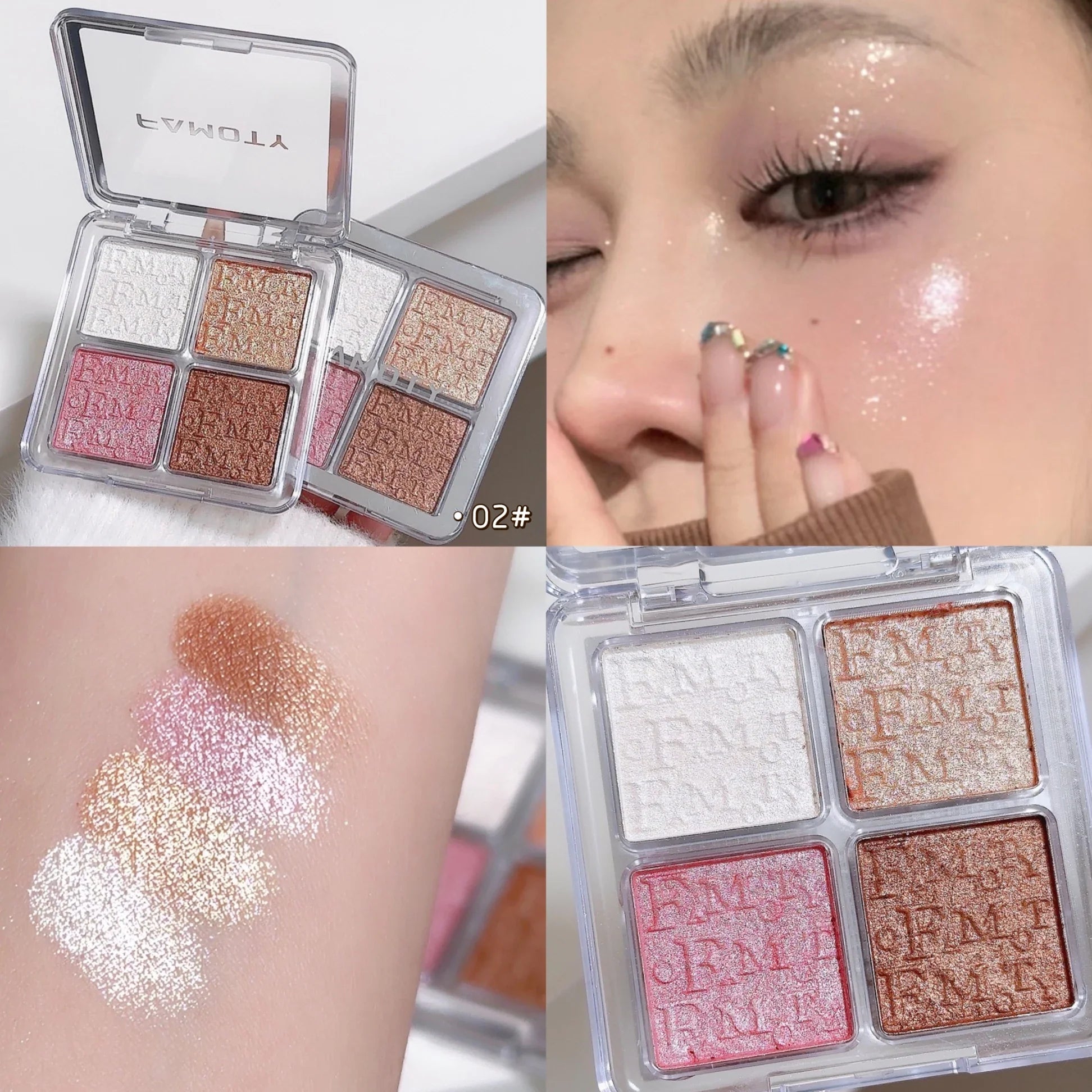 4-Color Face Highlighter Palette, Pearly Glitter Shimmer Smooth Baked Powder, Lasting Sparkling Highlighter Makeup LadyShow.Store