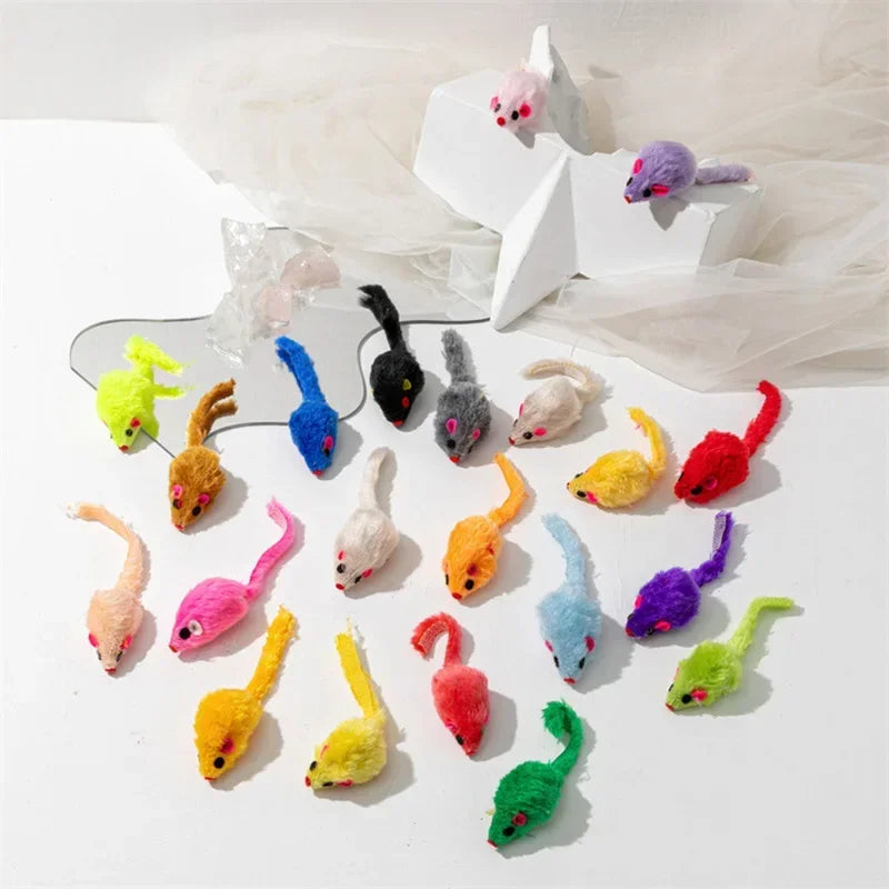 Interactive Cat Toy Realistic Mouse Shape with Rabbit Fur Feathers for Kitten Indoor Play Exercise Hunting Training Pi-Mart