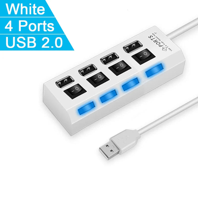 High Speed 4/7 Ports USB HUB 2.0 Adapter Expander Multi USB Splitter Multiple Extender with LED Lamp Switch for PC Laptop Pi-Mart