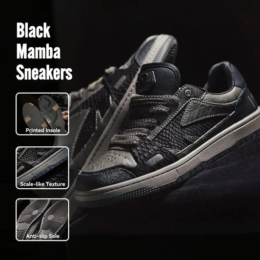 Maden Casual Snake Year Black Mamba Men's Sneakers Low-Top Flat Sole Versatile Black Shoes for Spring Autumn Skateboarding Shoes Pi-Mart
