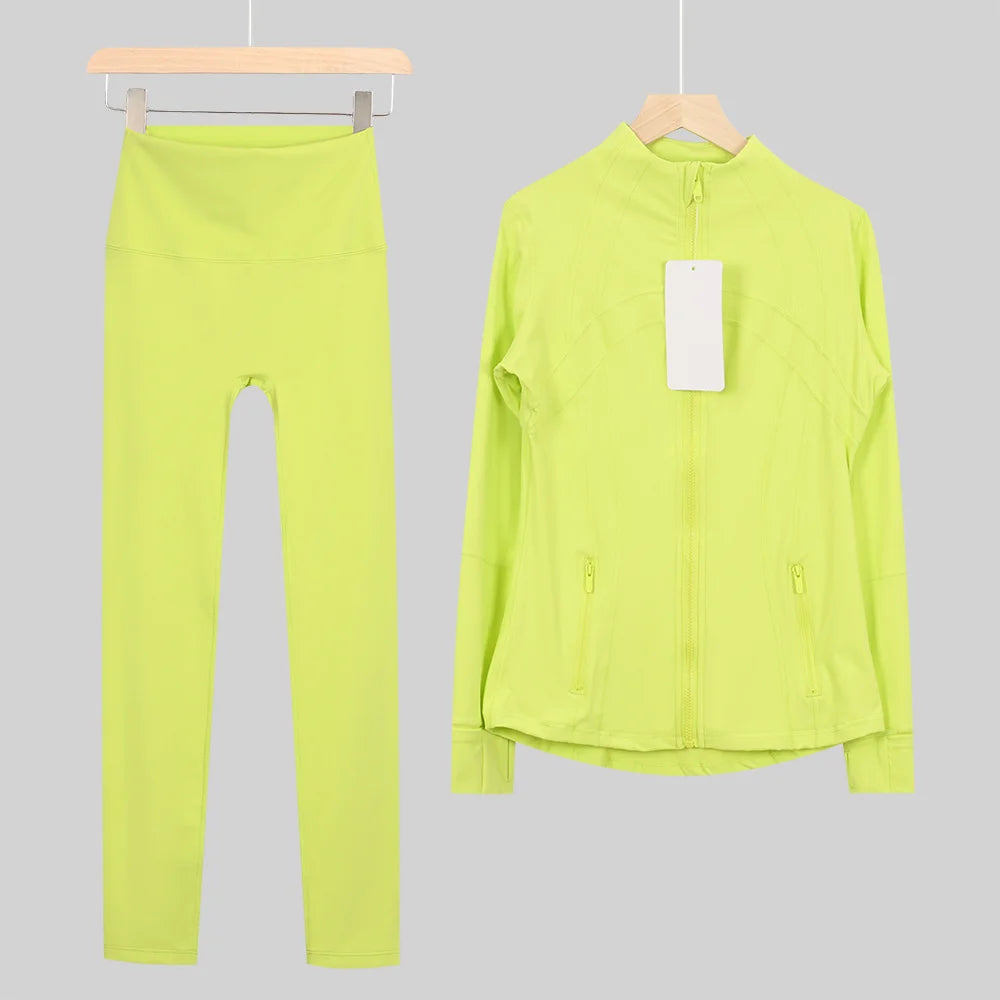 2026 New Yoga Sport Jacket Set Women's Yoga Clothes Running Fitness Jacket Active Wear Clothing Nine-point Pants Pi-Mart