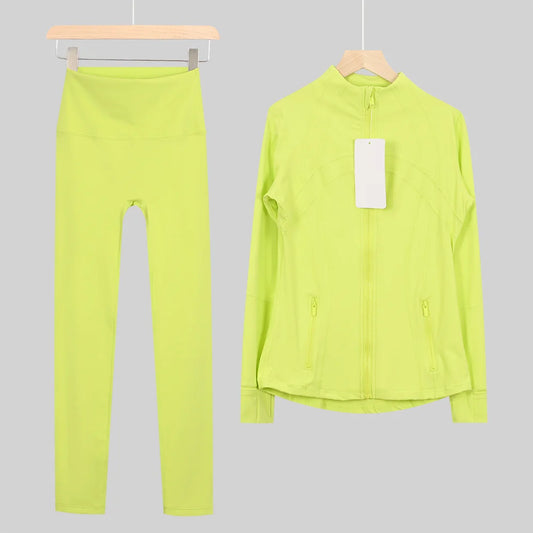 2026 New Yoga Sport Jacket Set Women's Yoga Clothes Running Fitness Jacket Active Wear Clothing Nine-point Pants Pi-Mart