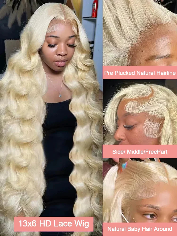 613 Hd Lace Frontal Wig 13x6 Blonde Human Hair Wigs 250 Density Body Wave Lace Front Wigs Colored Human Hair Pre Plucked 40 Inch LadyShow.Store