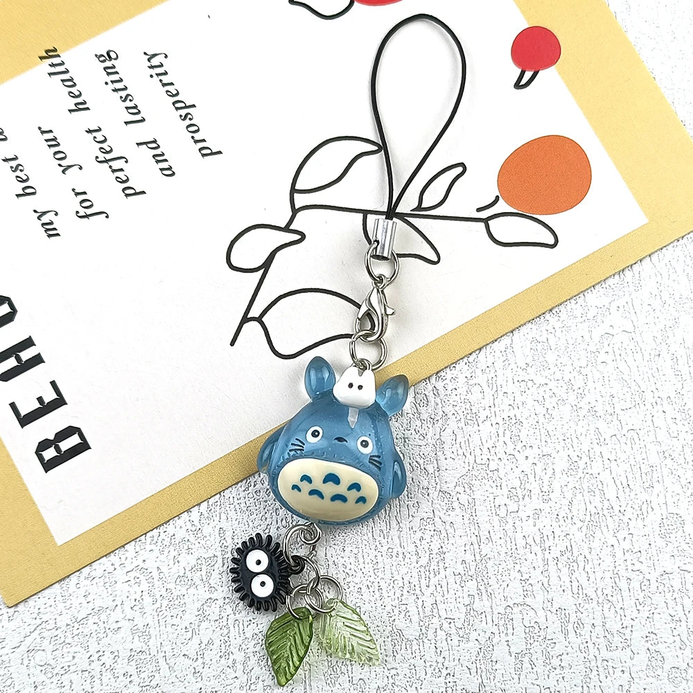 Kawaii Blue Animal Totoro Phone Charm Soot Sprite Keychain Woodland Anime Cat Cosplay Pendant Accessories Handmade Y2K Gift Pi-Mart