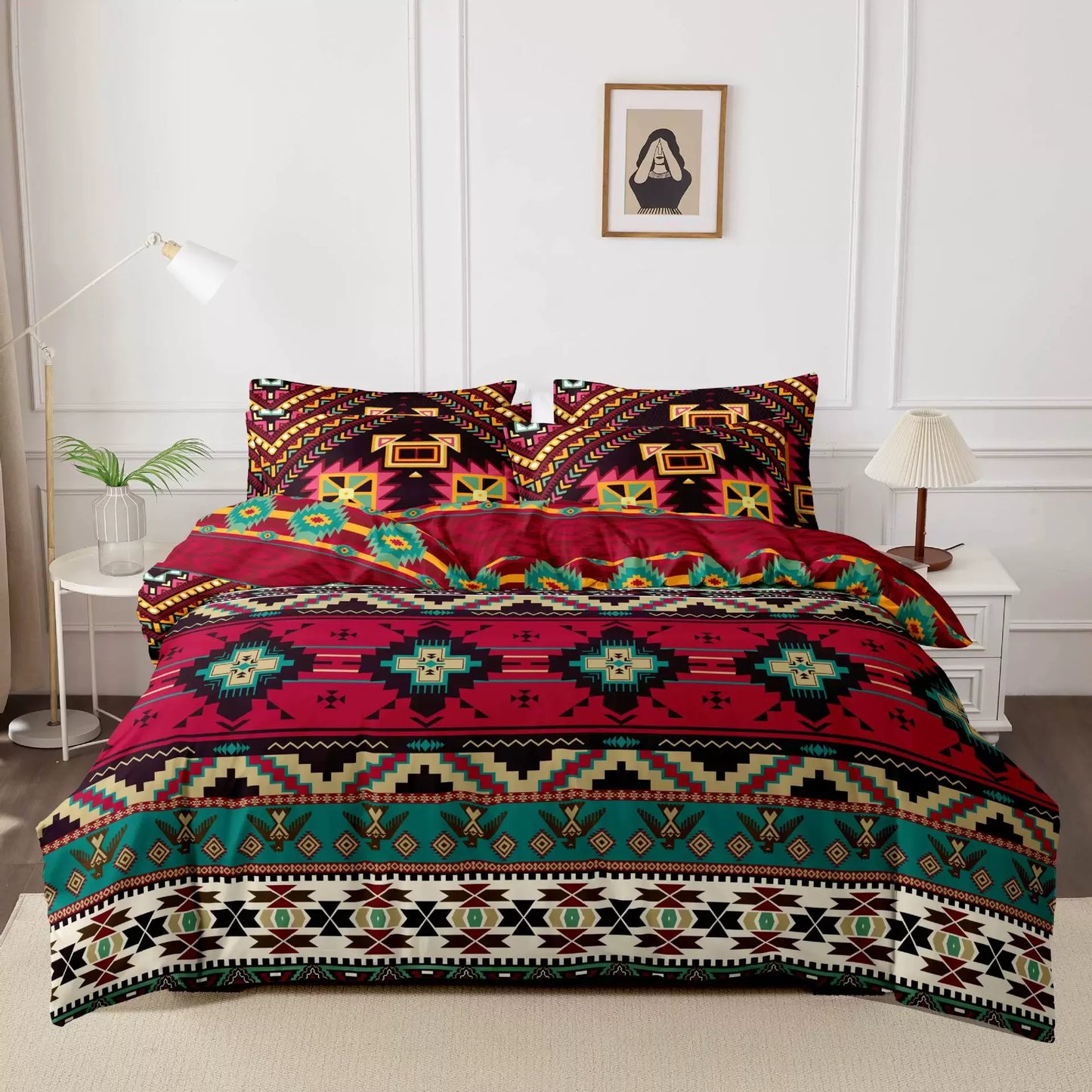 3pcs Printed Brushed Duvet Cover Pillowcase Three Piece Set High Quality Skin Friendly Fabric Bedding Cover (without Bed Sheet) Pi-Mart