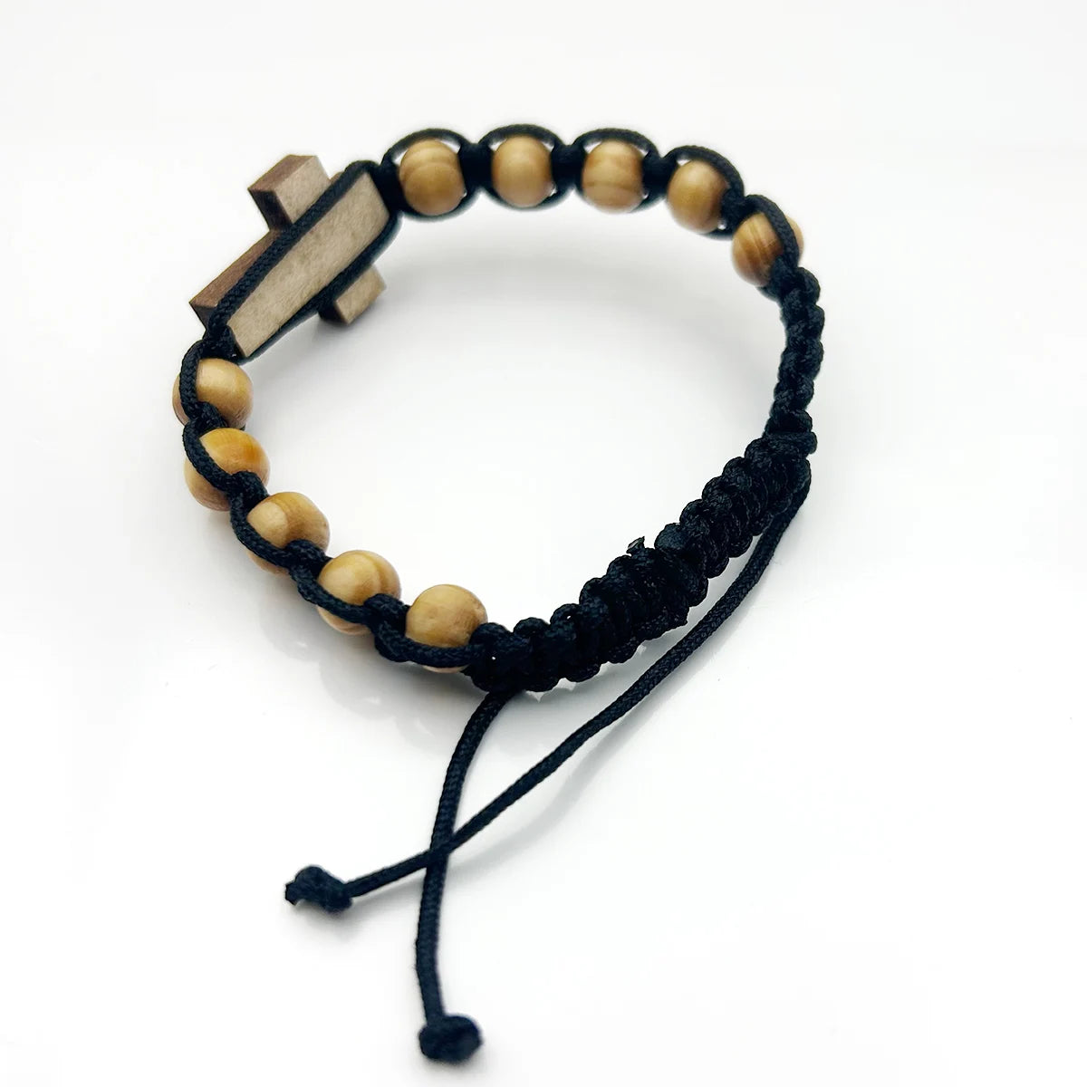 Religious Catholic Cross Bracelet Wooden Beads Wrap Braided Jesus Prayer Bracelets Handmade Jewelry Gift Pi-Mart