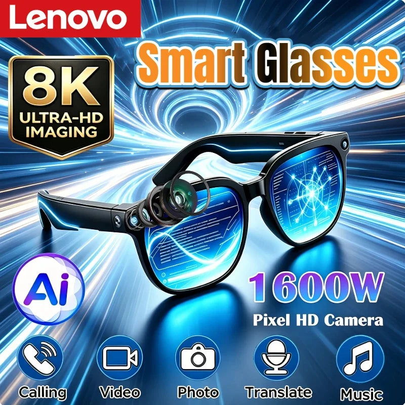 Lenovo Smart Glasses Touch Control Camera 8K HD Recording Bluetooth Call Voice Assistant Translator AI Glasses for Adults New LadyShow.Store