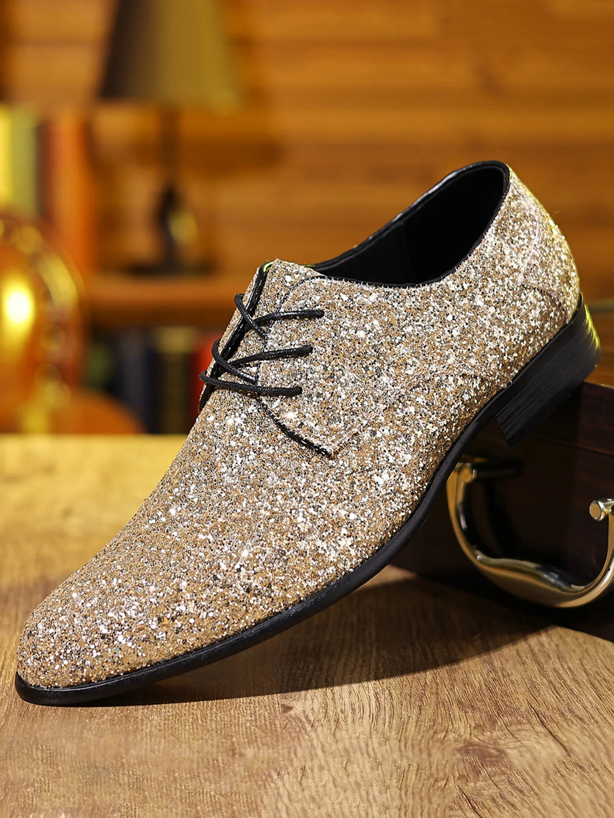 Luxury Men Dress Shoes Gold Silver Sequin Wedding Shoes High Quality Lace-Up  Oxford Shoes Fashion Designer Men Flats Large Size Pi-Mart