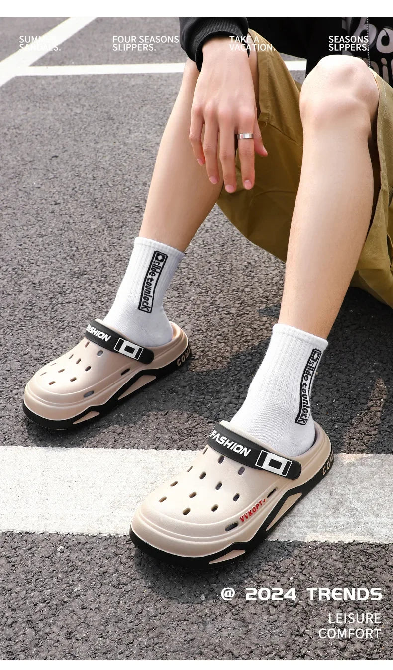 New fashion sandals Men's EVA casual comfortable hole garden shoes outdoor men's beach sandals indoor home unisex slippers Pi-Mart