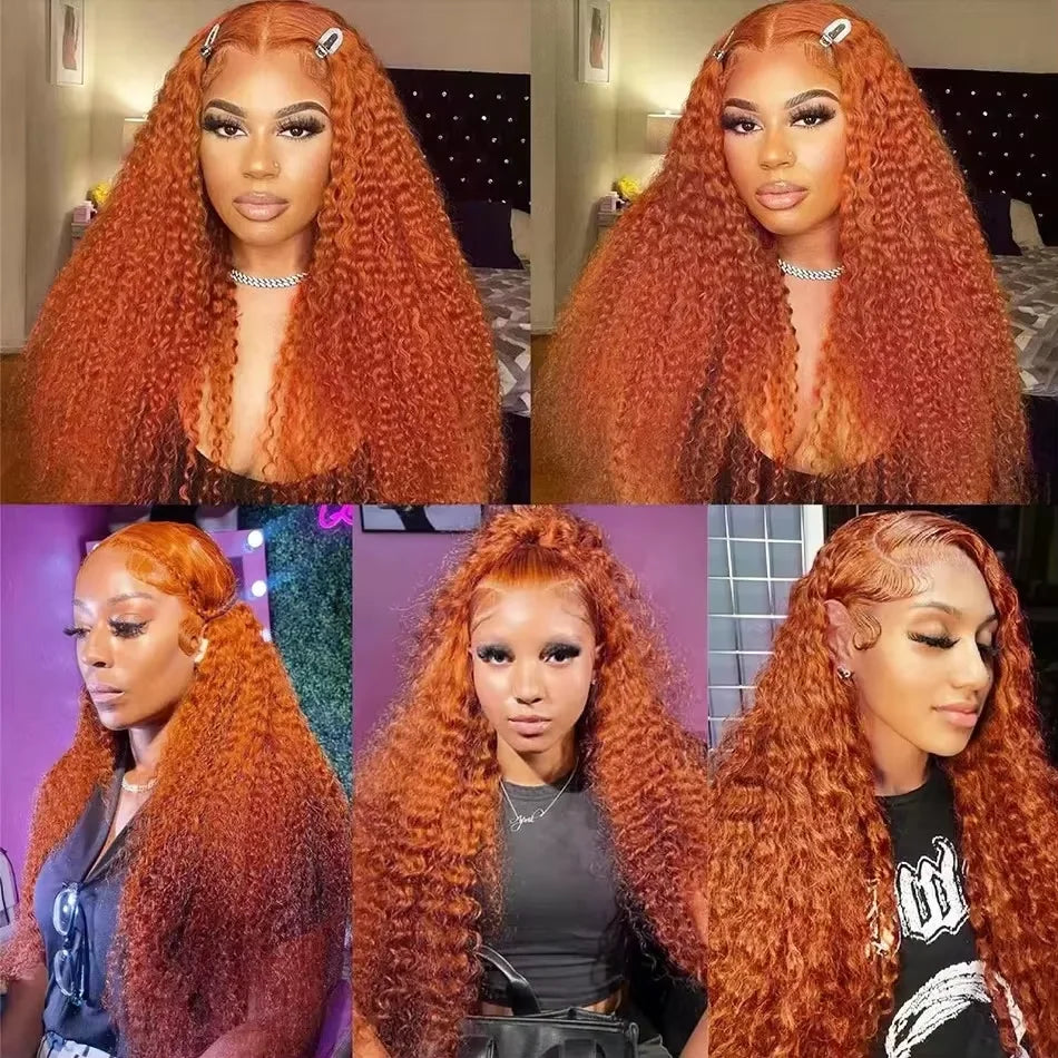 38 inch Brazilian Deep Wave Ginger Orange 13x6 HD Lace Front Human Hair Wig Curly 13x4 Lace Frontal Wig 5x5 Glueless Closure Wig LadyShow.Store