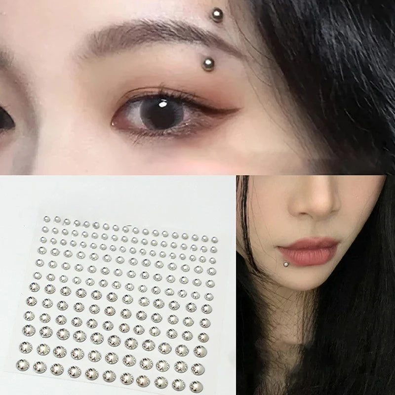 165/180Pcs Sparkly Crystal Nose Studs Set Stick On Rhinestone Body Lip Gems Fake Non Piercing Decoration For Women And Teens Pi-Mart