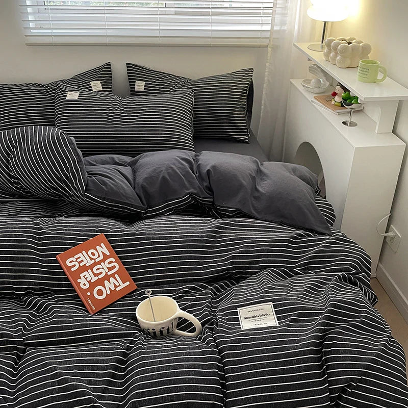 Plaid Style Bedding Set Skin-friendly Quilt Cover Pillowcase Bedsheet Home Bed Linen Sets Single/Full/Queen/King Size Bedclothes LadyShow.Store