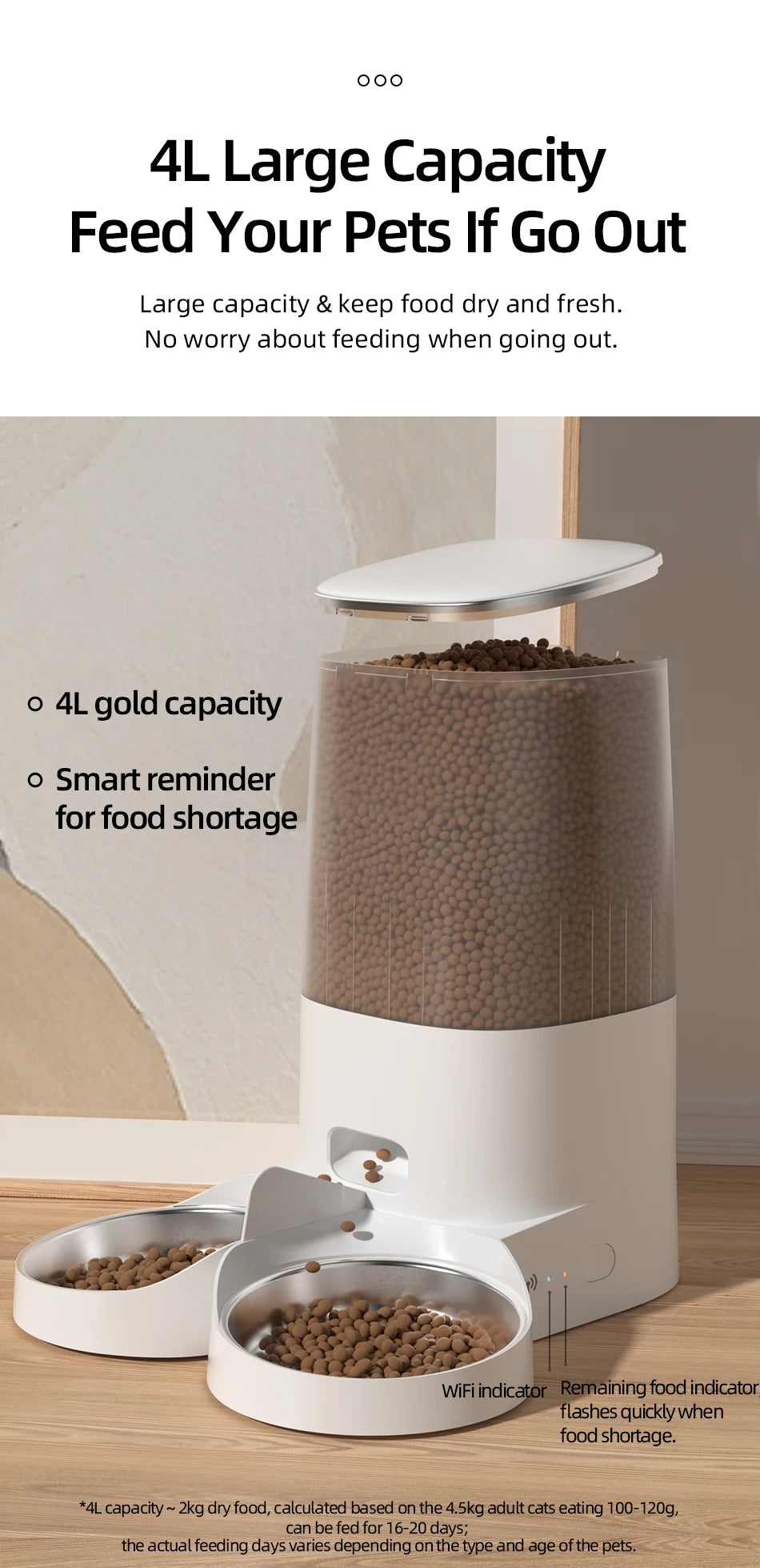 ROJECO Automatic Cat Feeder Pet Smart Cat Food Kibble Dispenser Remote Control Auto WiFi Double Feeder For Cats Dog Accessories Pi-Mart