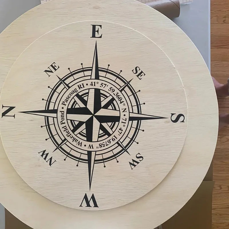 Customizable Compass Rose Wall or Ceiling Decal, Add Your Own Coordinates, Town, State or Family Name Nautical Home Decor AB37 LadyShow.Store