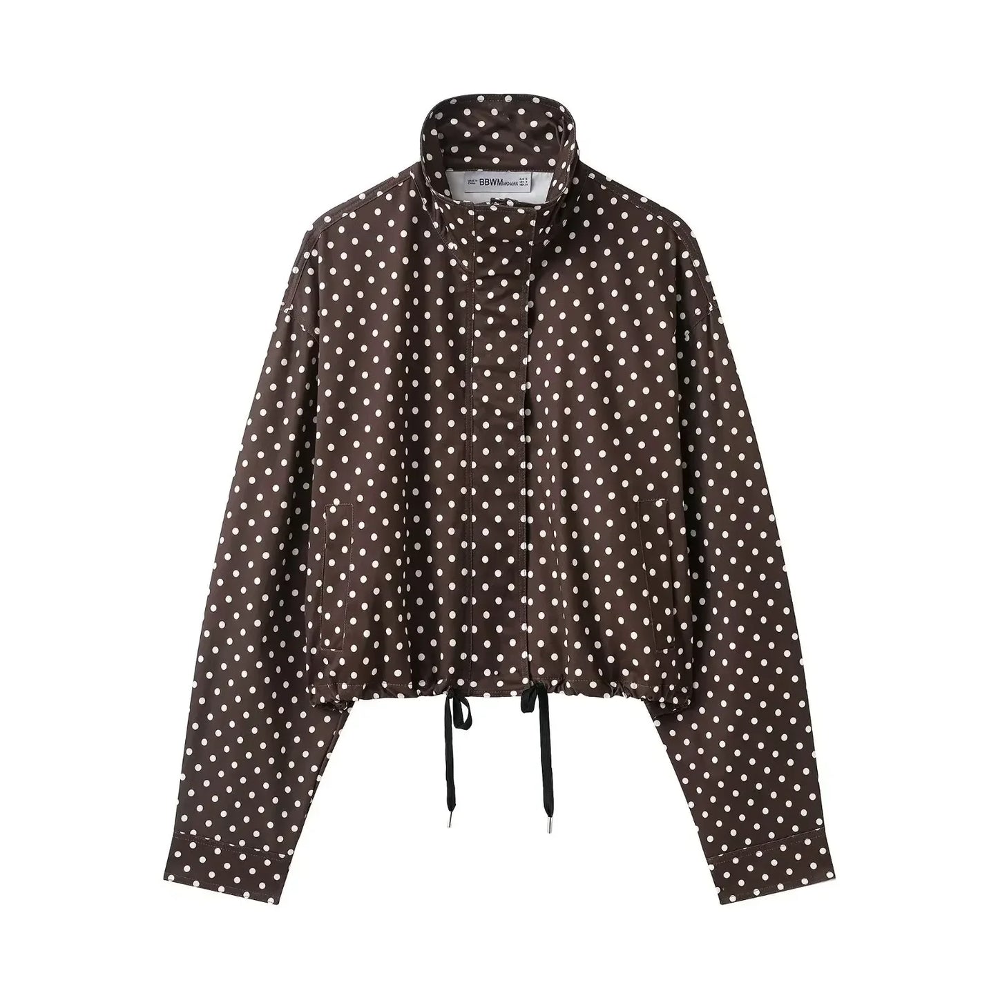 TARUXY Fashion Polka Dot Print Jacket Coat Women's Stand Collar Long Sleeved Workwear Coat Ins Hot Short Casual Female Jackets LadyShow.Store