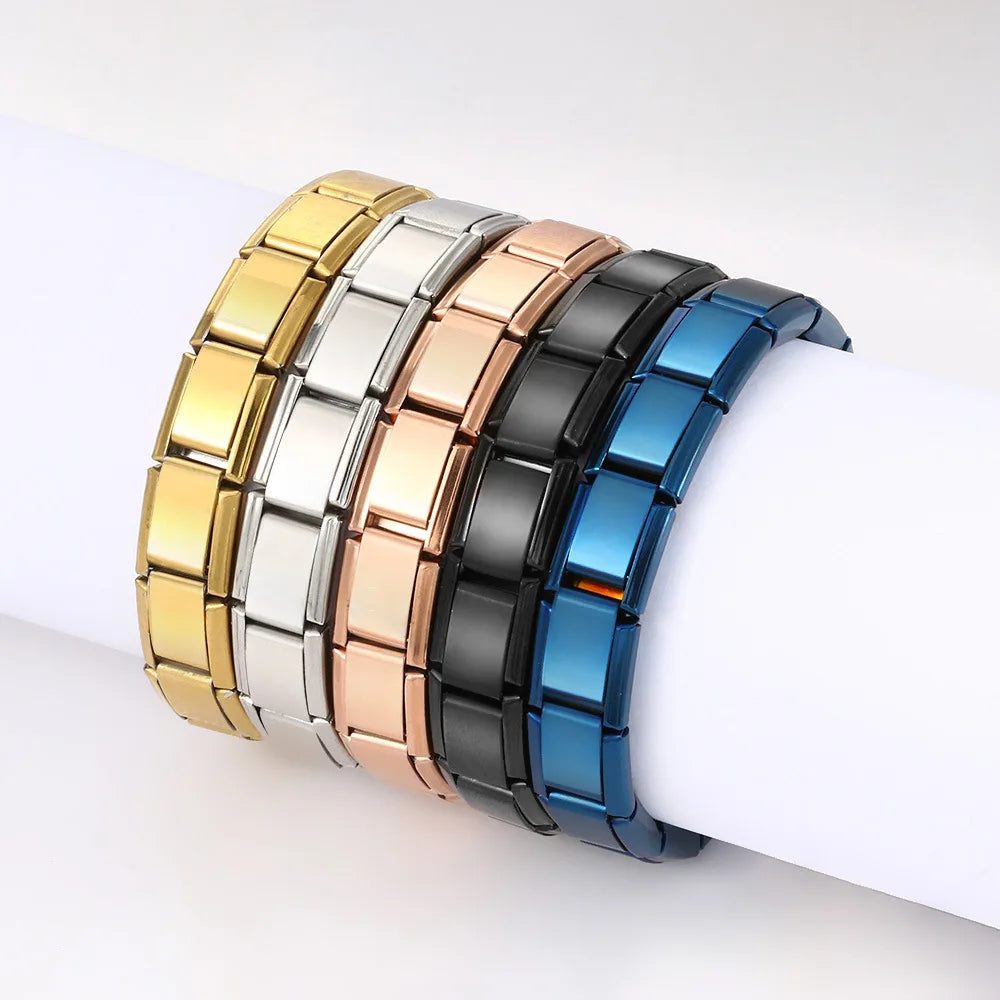 Trendy Square Italy Stainless Steel Bracelets For Women Men HipHop Metal Italian Modules Stretchable Gift Birthday Party Jewelry Pi-Mart