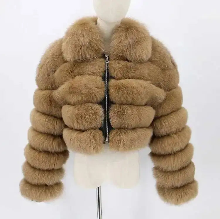 DEAT Fashion Women's Faux Fur Coat Lapel Zipper Long Sleeves Loose Thick Imitation  Fur Short Jacket Winter New 7AB6103 Pi-Mart
