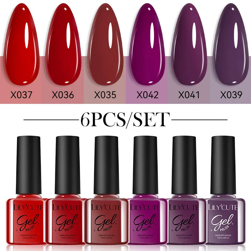 LILYCUTE 6Pcs/set 7ml Coffee Series Gel Nail Polish Kit 125 Colors Manicure Semi Permanent Soak Off UV Nail Art Gel Varnish Tri Light Beauty