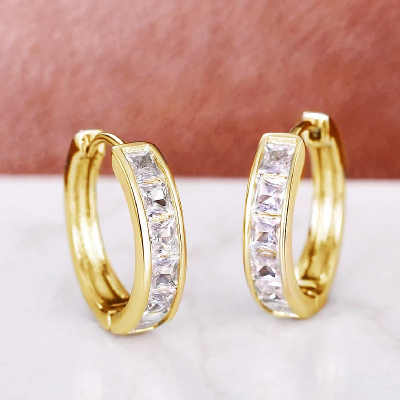Huitan Hoop Earrings with Princess Cubic Zirconia Exquisite Ear Circle Earrings for Women Silver Color Fashion Versatile Jewelry Pi-Mart