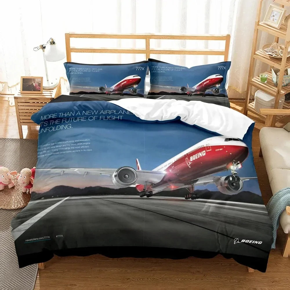 3D Bed Linen Airplane Blue Sky Comfortable Duvet Quilt Cover Pillowcase Bedding Set Children Bedroom Decoration Home Textile Pi-Mart