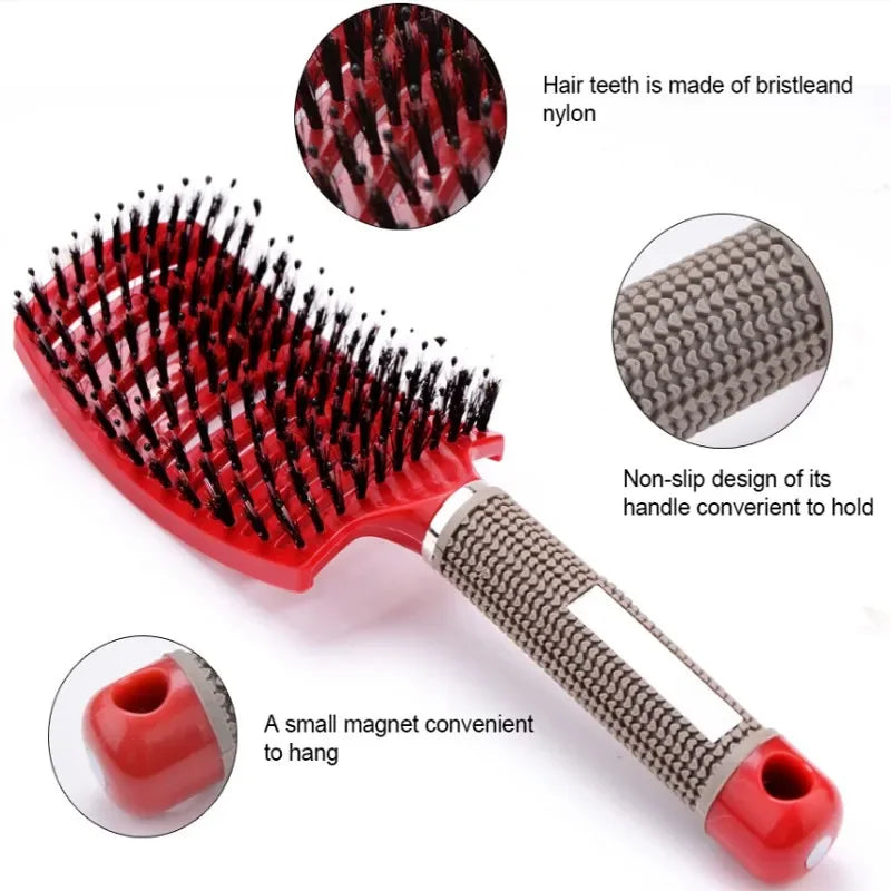 Hair Brush Exfoliating Hair Brush Bristle Women's Wet Curly Hair Comb Salon Hair Styling Tool，Special for Real Hair Wigs Pi-Mart