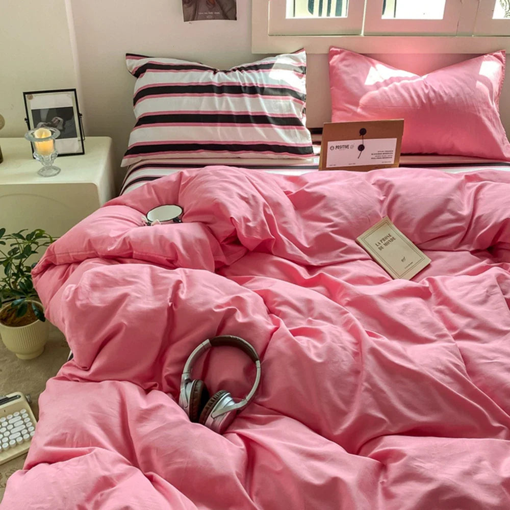Ins Style Stripes Bedding Duvet Cover Set with Pillowcase bed sheet Full Size Bed Linen Quilt Cover Set Queen/King Double Single LadyShow.Store