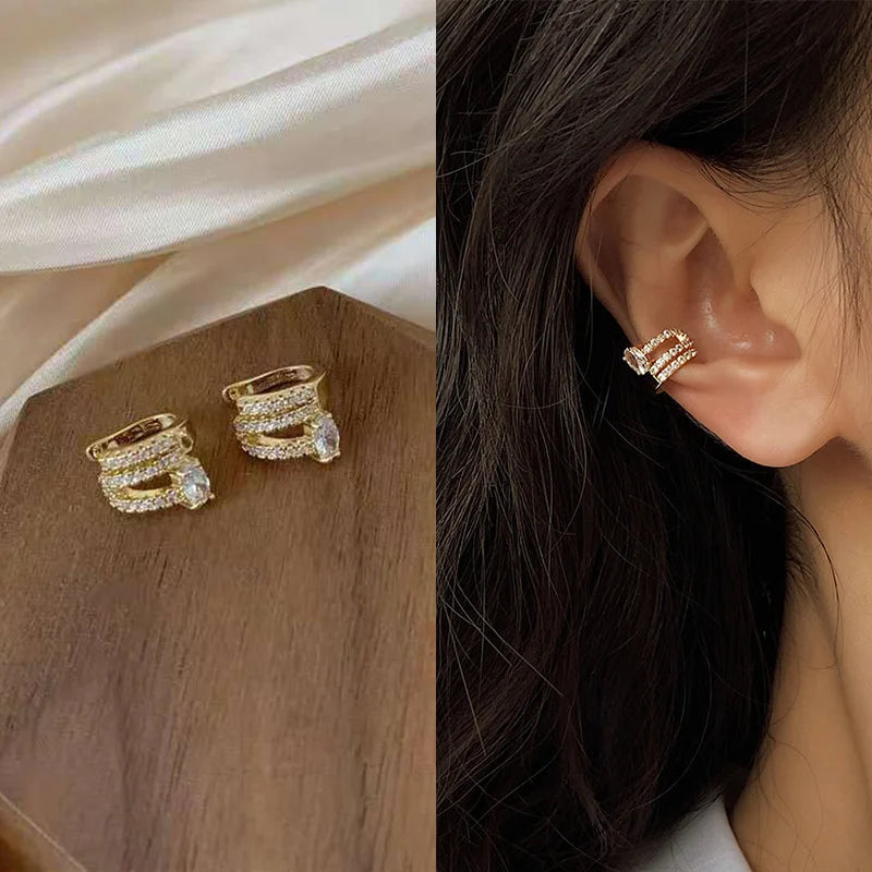 Silver Color Zirconia Pearl Clip On Earrings for Women Geometric Ear Cuff Without Piercing Girl Jewelry Gifts Pi-Mart