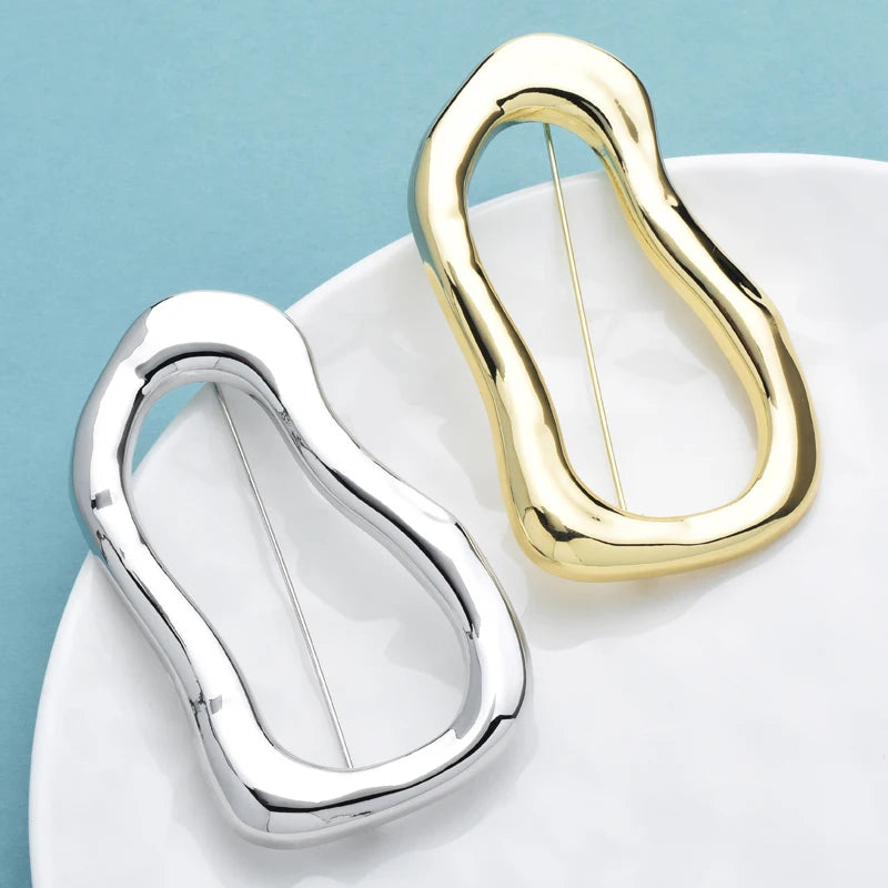 Wuli&baby Stainless Steel Big Circle Brooches Pins For Women Men 2-color All-match Geometric Brooch Gifts Pi-Mart