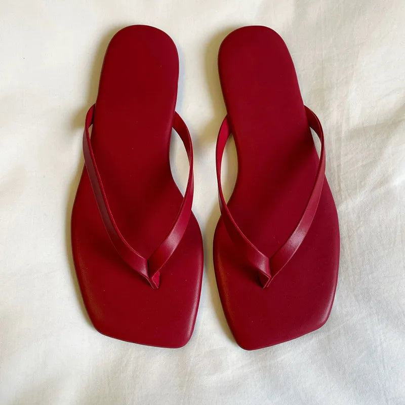 new Spring/summer/women pu slippers beach sandals outdoor wild fashion ladies square head flip flops LadyShow.Store