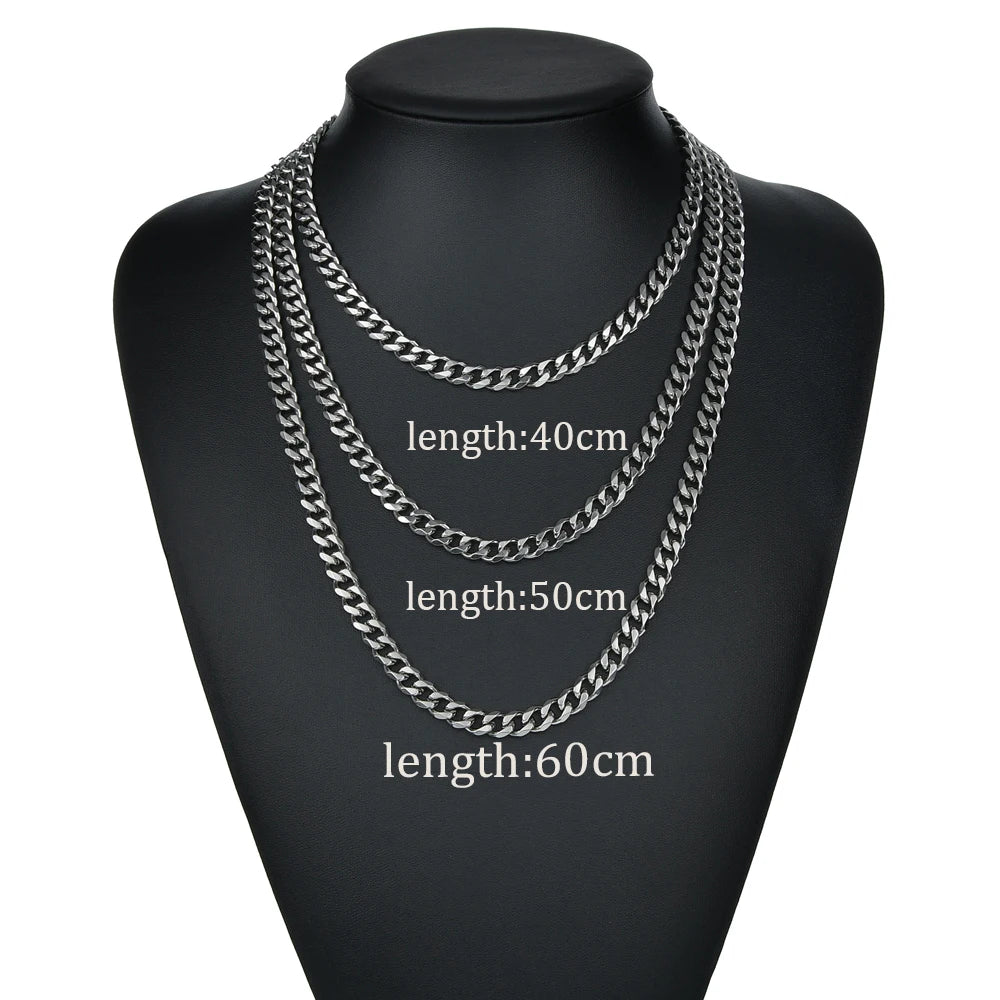 3/5/7mm Stainless Steel Cuban Link Chain Classic Punk Personality Jewelry Simple Fashion Hip-hop Couple Necklace for Men Women Pi-Mart