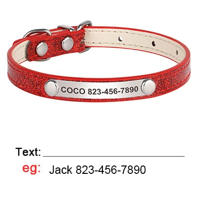 Personalized Cat Collar Custom Leather Cat Collars Free Engraved Puppy Kitten ID Necklace Bling Pet Collars for Small Dogs Cats Pi-Mart