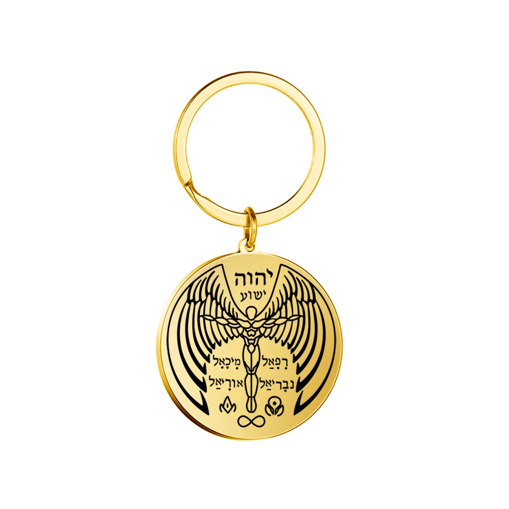 Dawapara Protection Secret Seal of Solomon Pendant Keychain Witchcraft Hexagram Wealth Fortune Amulet Stainless Steel Jewelry Pi-Mart