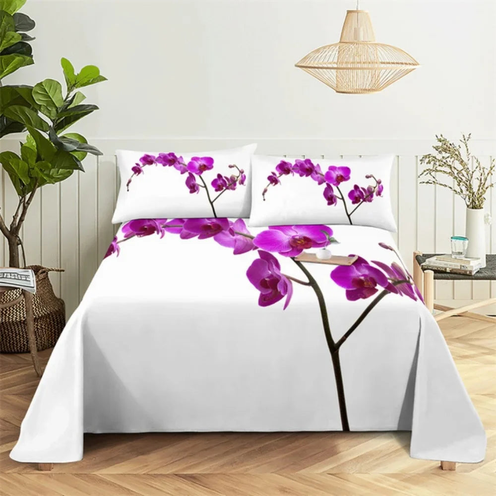 Pink Rose Bed Sheet Sets 3D Print Flowers Bed Flat Sheet for Women Girls King Queen Full Twin Size 2/3pcs Bed Linen Room Decor LadyShow.Store