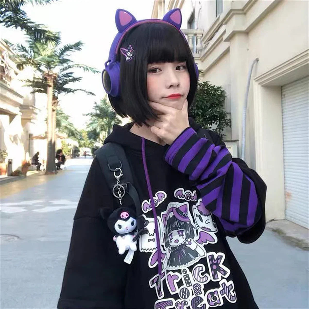 Cute Harajuku Patchwork Hoodie Streetwear Hip Hop Women Sweatshirts Casual Autumn High Street Tops Funny Harajuku Striped Hoodie LadyShow.Store