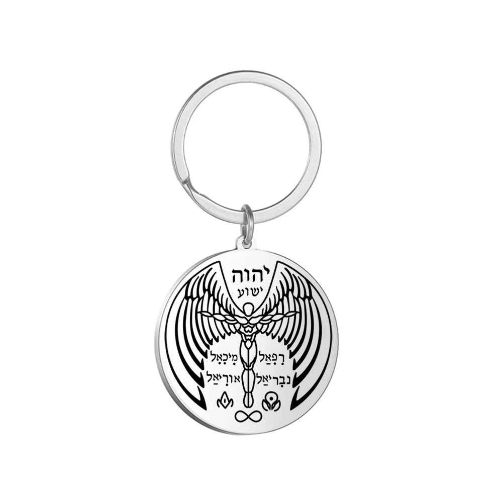 Dawapara Protection Secret Seal of Solomon Pendant Keychain Witchcraft Hexagram Wealth Fortune Amulet Stainless Steel Jewelry Pi-Mart