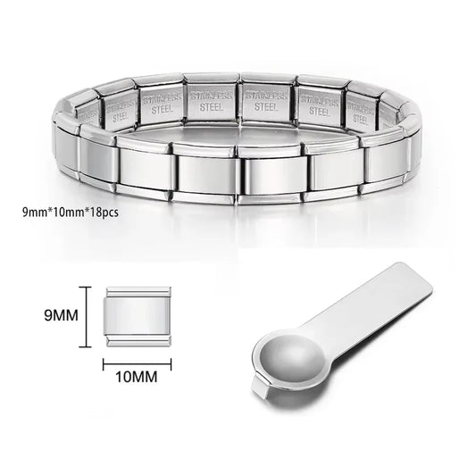 Italian Charm Link for Women Men 9mm Width Silver Gold Color Chain Stainless Steel Bracelet on Hand DIY Making Jewelry Wholesale Pi-Mart
