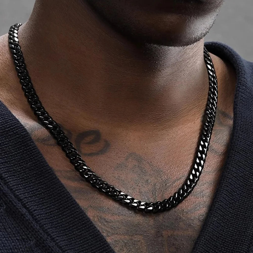 3/5/7mm Stainless Steel Cuban Link Chain Classic Punk Personality Jewelry Simple Fashion Hip-hop Couple Necklace for Men Women Pi-Mart