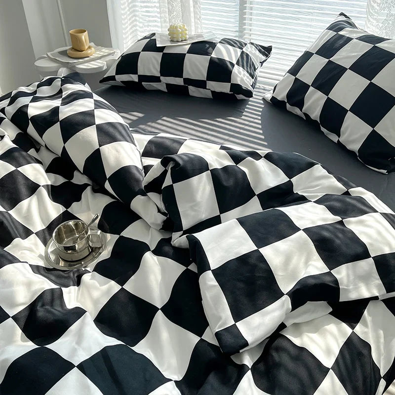 Checkerboard Bedding Comforter Set with Pillowcase bed sheet Single Full Size Bed Linen Duvet Cover Set Queen/King Double Single LadyShow.Store