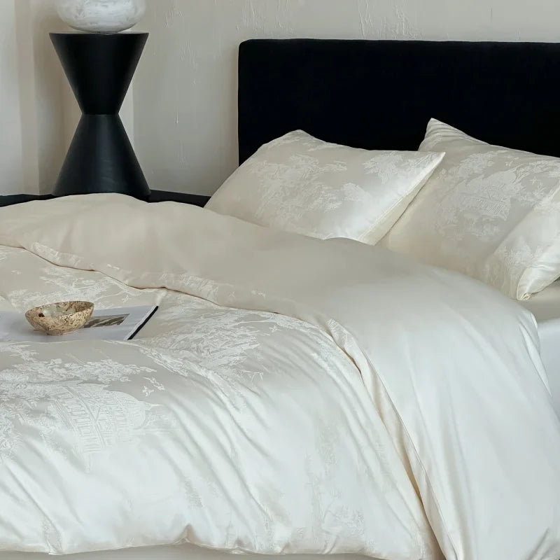 Long Staple Cotton Jacquard Bedding Set Single Double Queen King Size Duvet Cover Bedsheet Pillowcase Luxury Quilt Cover Set LadyShow.Store
