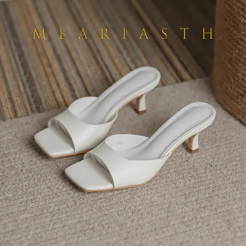 2025 new Summer Square Head open toe High Heel Women's Slippers pu Leather Prom Shoes Series Fine Heel Sandals Ladies Slippers LadyShow.Store