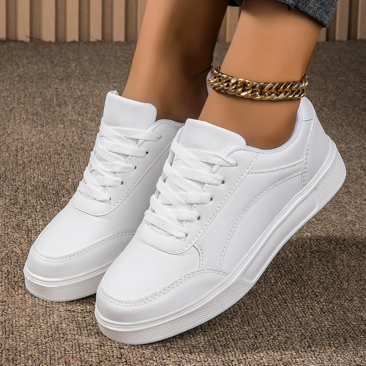 Baasploa Women Casual Sneakers Leather Platform Sneakers for Women Classics Comfort Skateboarding Shoes Non-Slip LadyShow.Store