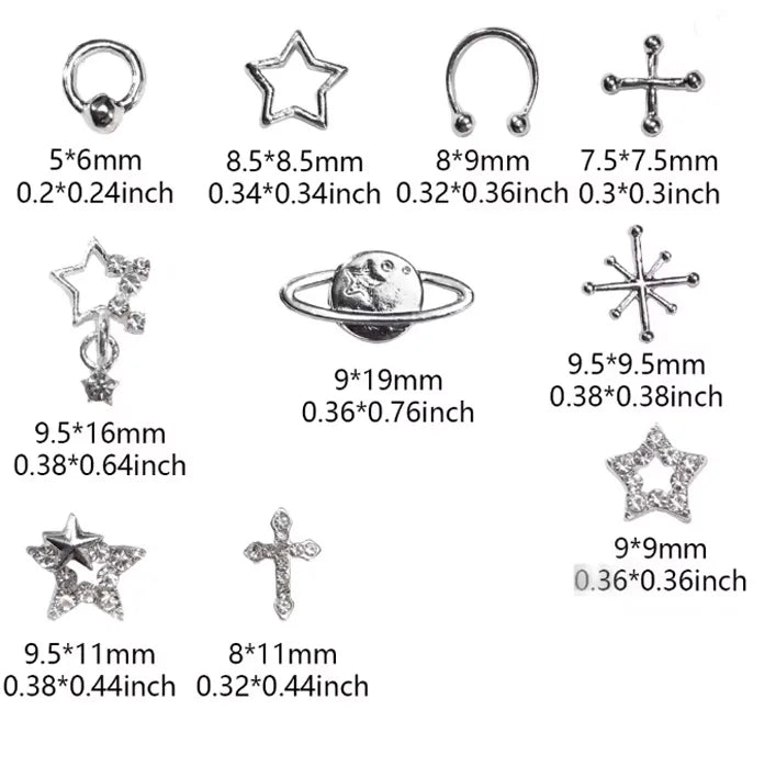 80PCS Star Nail Charms for Acrylic Nails,Silver Star Planet Cross Alloy Nail Art Decoration, Nail Stones Nail Jewels Accessorie Pi-Mart