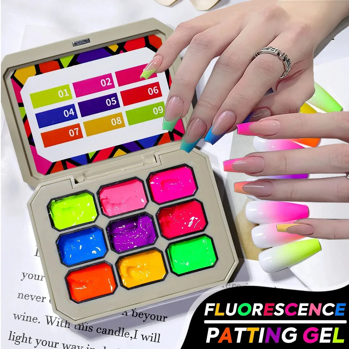 1pc Nine Grid Fluorescent Pat Gel Transfer Gel Rainbow Bright Colors High Saturation UV&LED Nail Polish Gel Salon DIY Y2K INS Tri Light Beauty