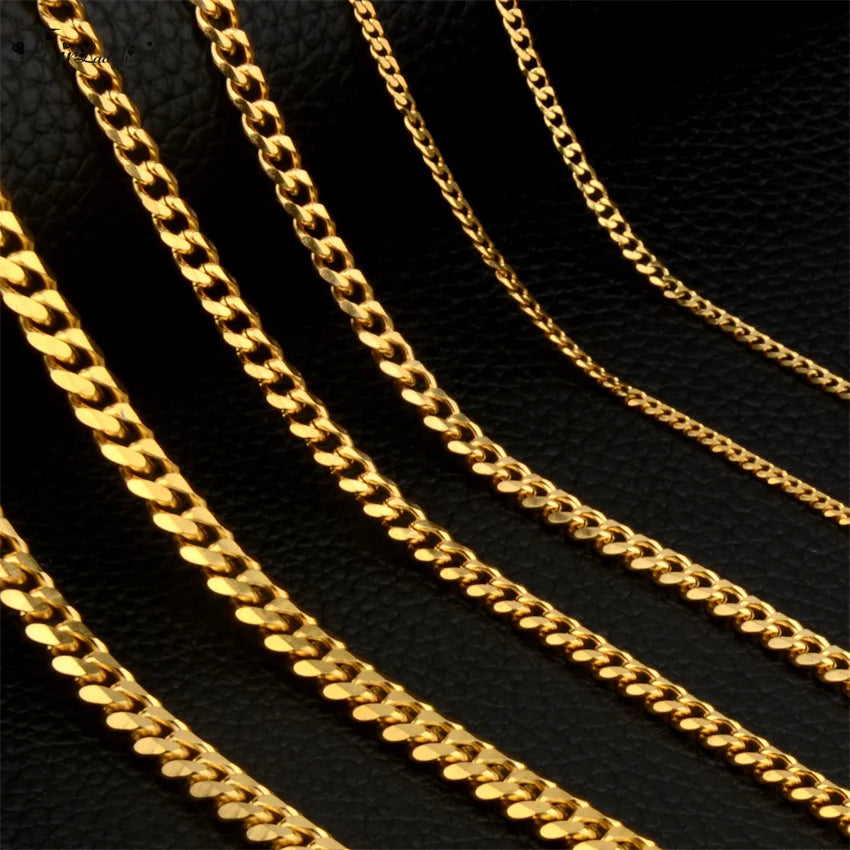 1 piece Size 3.6mm-9mm Men's Necklace Stainless Steel Cuban Link Chain Bracelet Necklace Steel Color Male Jewelry Pi-Mart