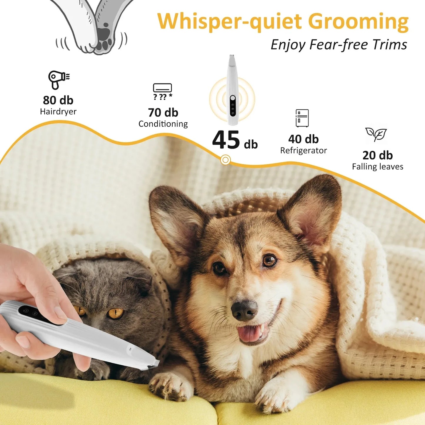 Pet Dog Paw Trimmer with LED Light Low Noise Shaver High-Speed Waterproof Dog Cat Hair Trimmer Clippers Cordless Grooming Tool Pi-Mart