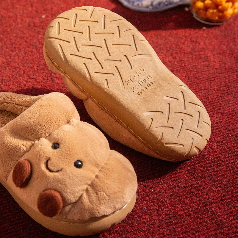 Cute Cartoon Fluffy Slippers For Women Men Winter House Shoes Furry Croissant Bread Style Anti-slip Couples Home Cotton Slides LadyShow.Store