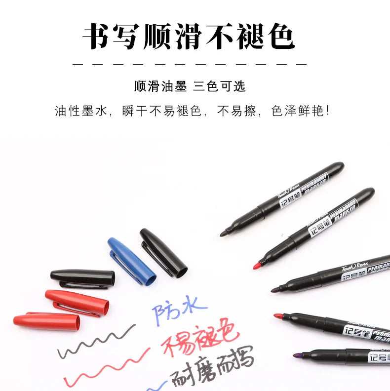 6 PCS Permanent Marker Pen Manga Drawing Markers Black Blue Red Waterproof Ink Sketch Pens Stationery Art School Supplies Pi-Mart
