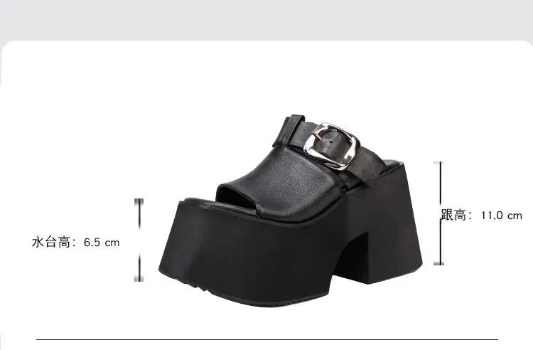 GKTINOO 2026 Summer New Genuine Leather Thick Soled Height Increasing Slippers Fashionable Women's Super High Heels Sandals Pi-Mart