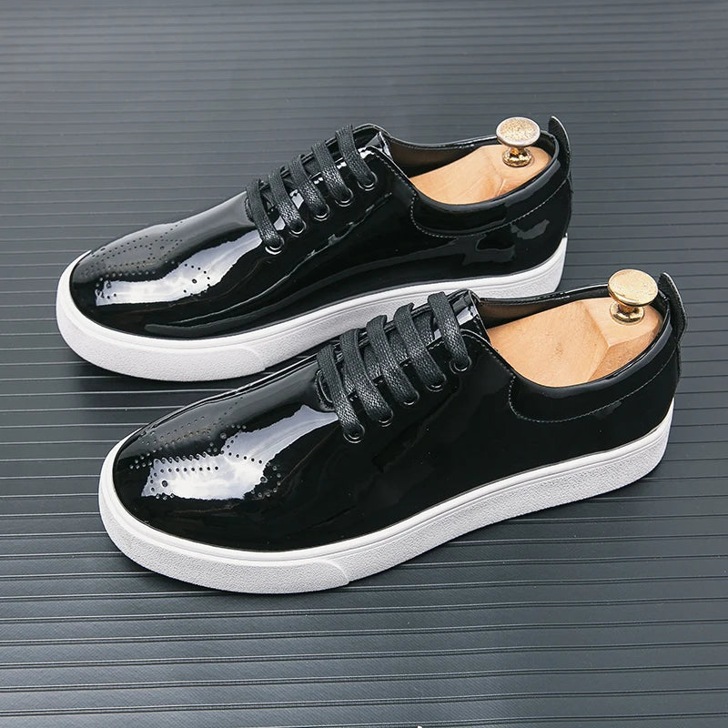 Spring Autumn Leather Shoes High Quality Patent Leather Casual Shoes Lace Up Sneakers Green Fashion Sole Designer Leather Shoes Pi-Mart